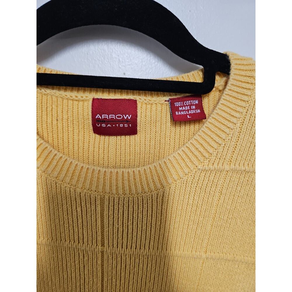 VTG Arrows Y2K Mens Size XL Cotton Yellow Sweater Grandpa Plaid Textured - Picture 3 of 8